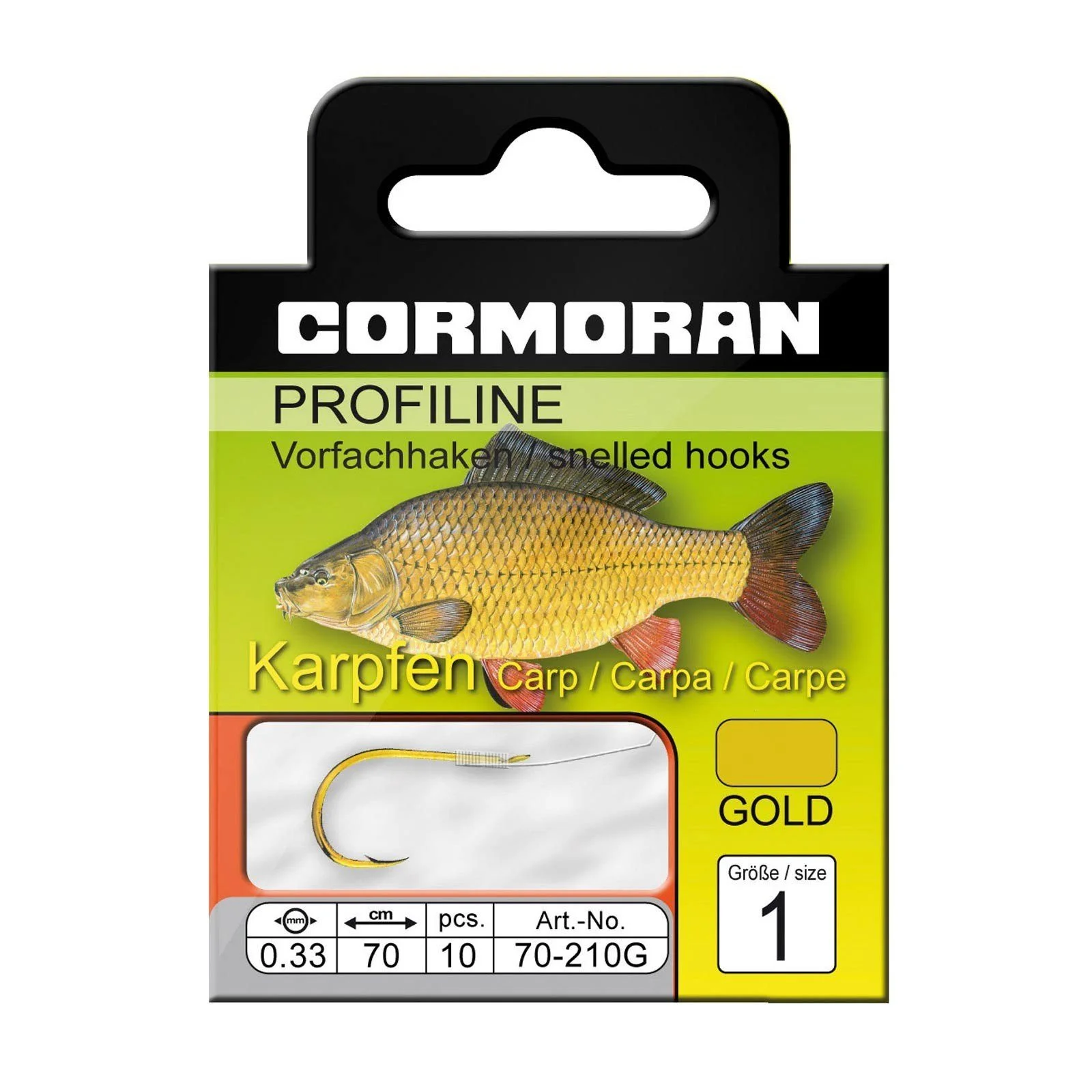 Cormoran Profiline Karpfenhaken – gebunden, Größe 1, gold